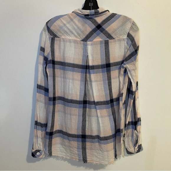 Bella Dahl plaid button down front pocket linen blend long sleeve shirt blouse S - Picture 4 of 8